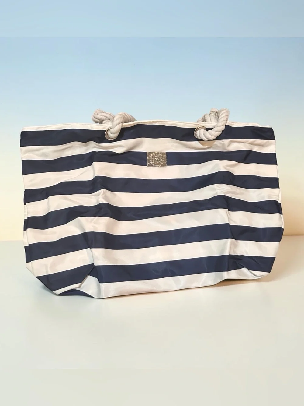 Bang & Carsen XL Navy White Striped Waterproof Beach Travel Tote